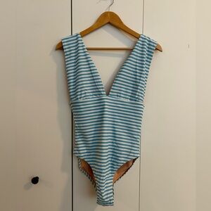 J.Crew blue and white striped bathing suit
